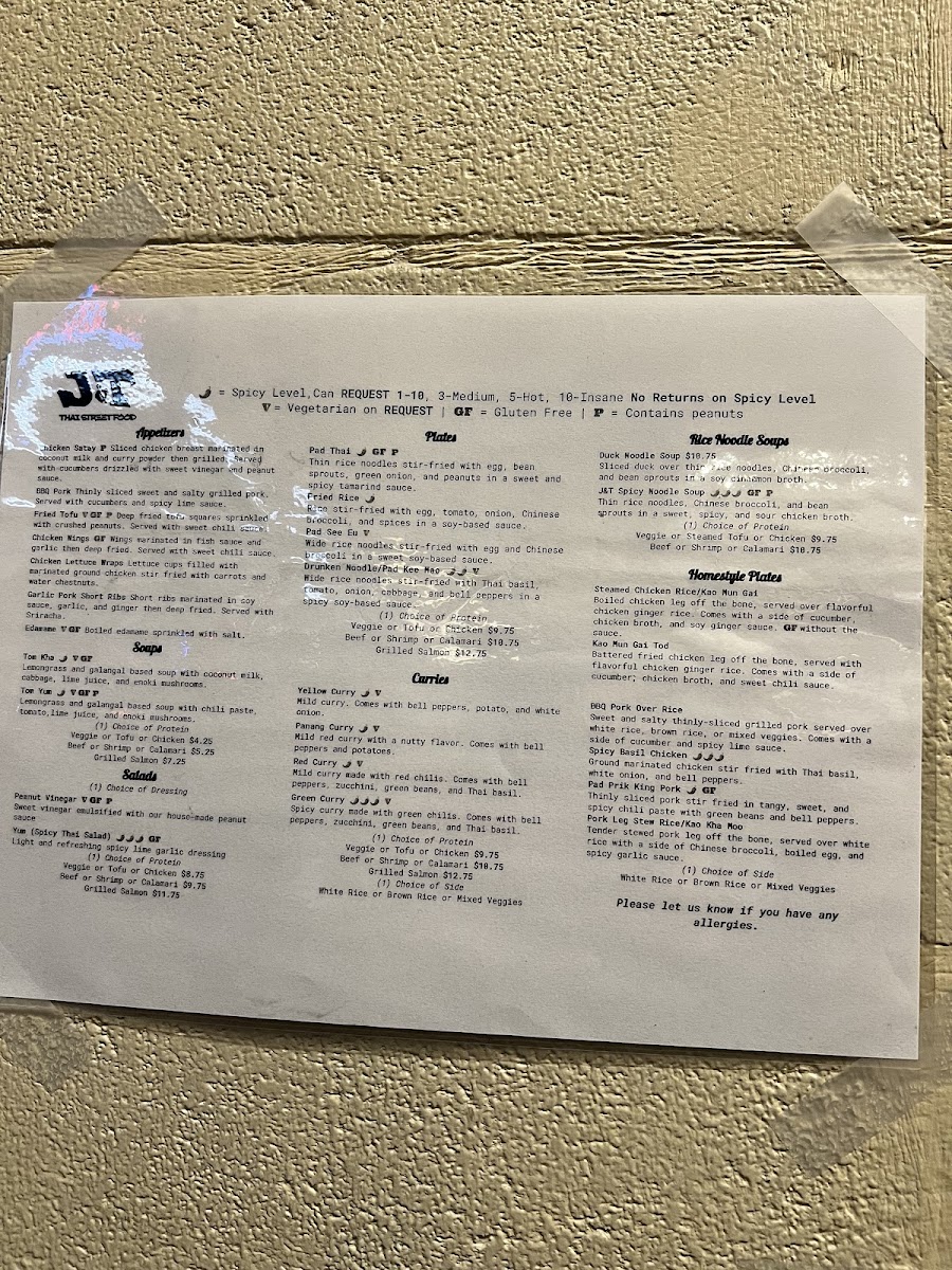 J&T Thai Street Food Menu - Image 1